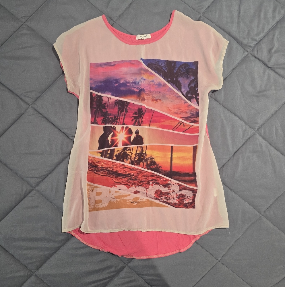 Cozy Casual Pink and Blue Graphic Tee